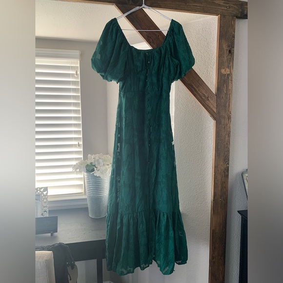 NWOT Lulus Everlasting Charm Emerald Green Floral Jacquard Midi Dress - Picture 7 of 9